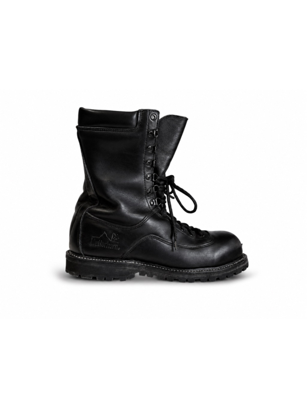Vtg Matterhorn Black Leather Insulated Combat Work Boots Vibram Sole Mens Sz 10M